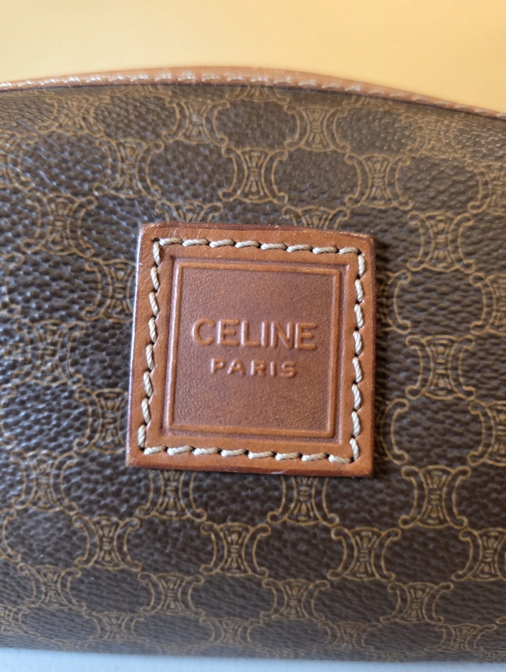 Celine Macadam Small Cosmetic Bag Brown PVC Canvas Leather Vintage Make Up Case - Picture 11 of 11